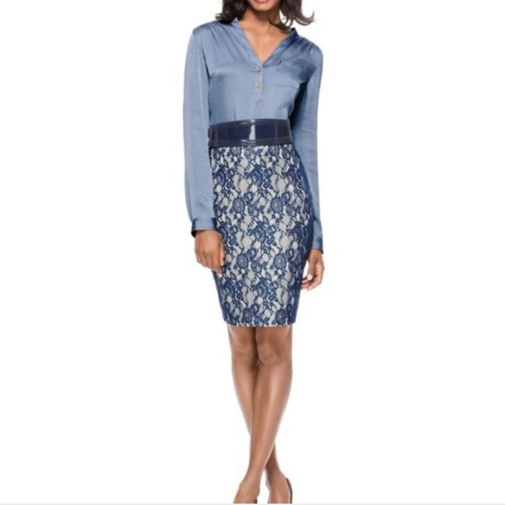 The Limited Blue Silver Lace Pencil Skirt